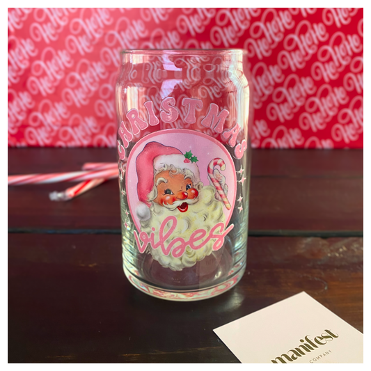 'Santa Vibes' Pink Can Glass