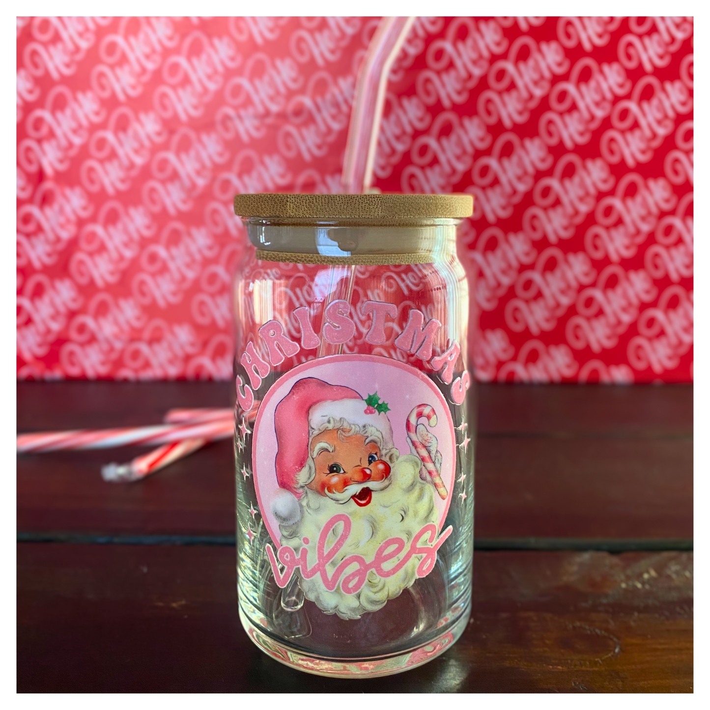 'Santa Vibes' Pink Can Glass